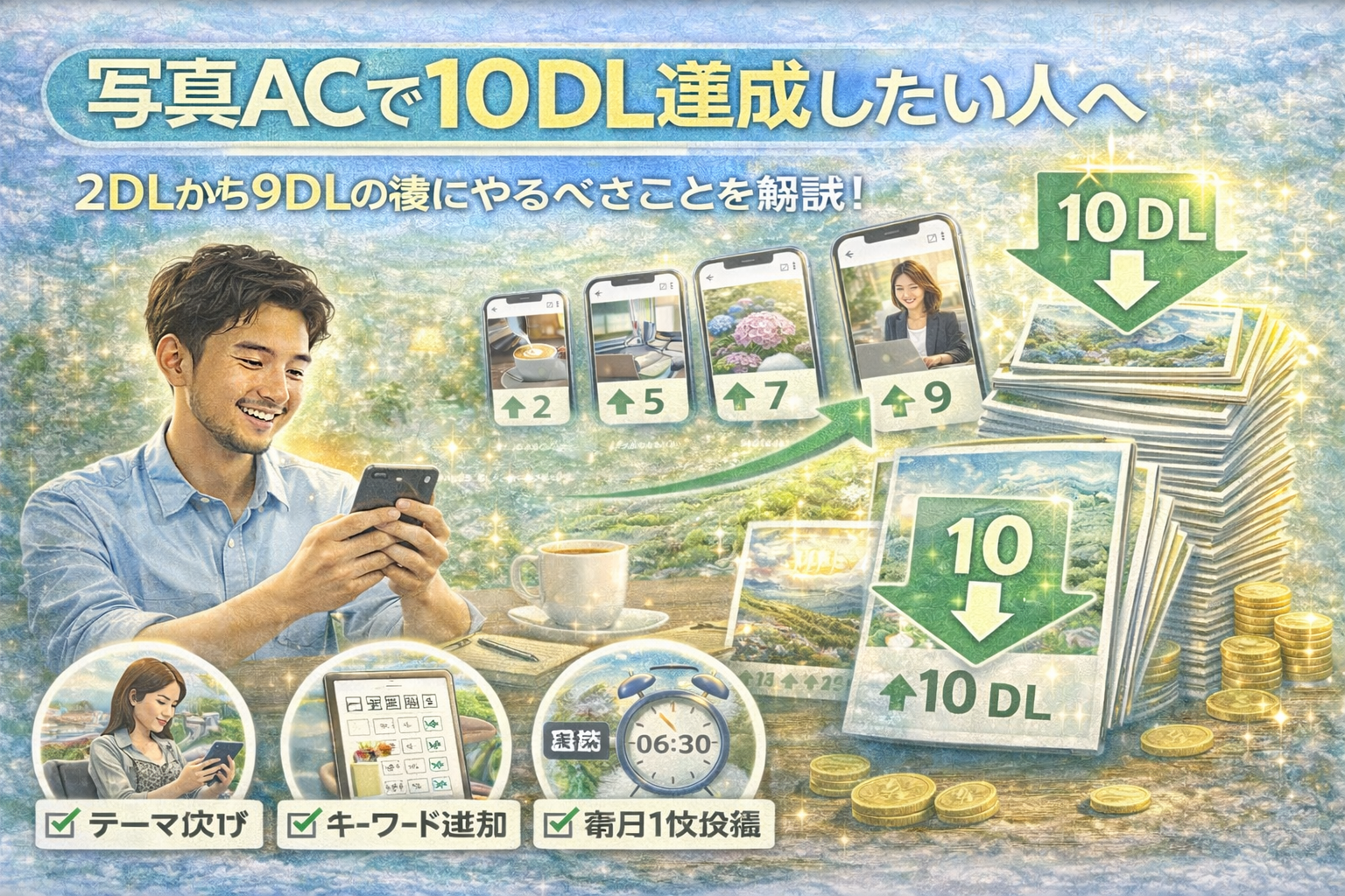 写真ACで2回目から10回目のダウンロードを安定して増やす考え方を解説するイメージ